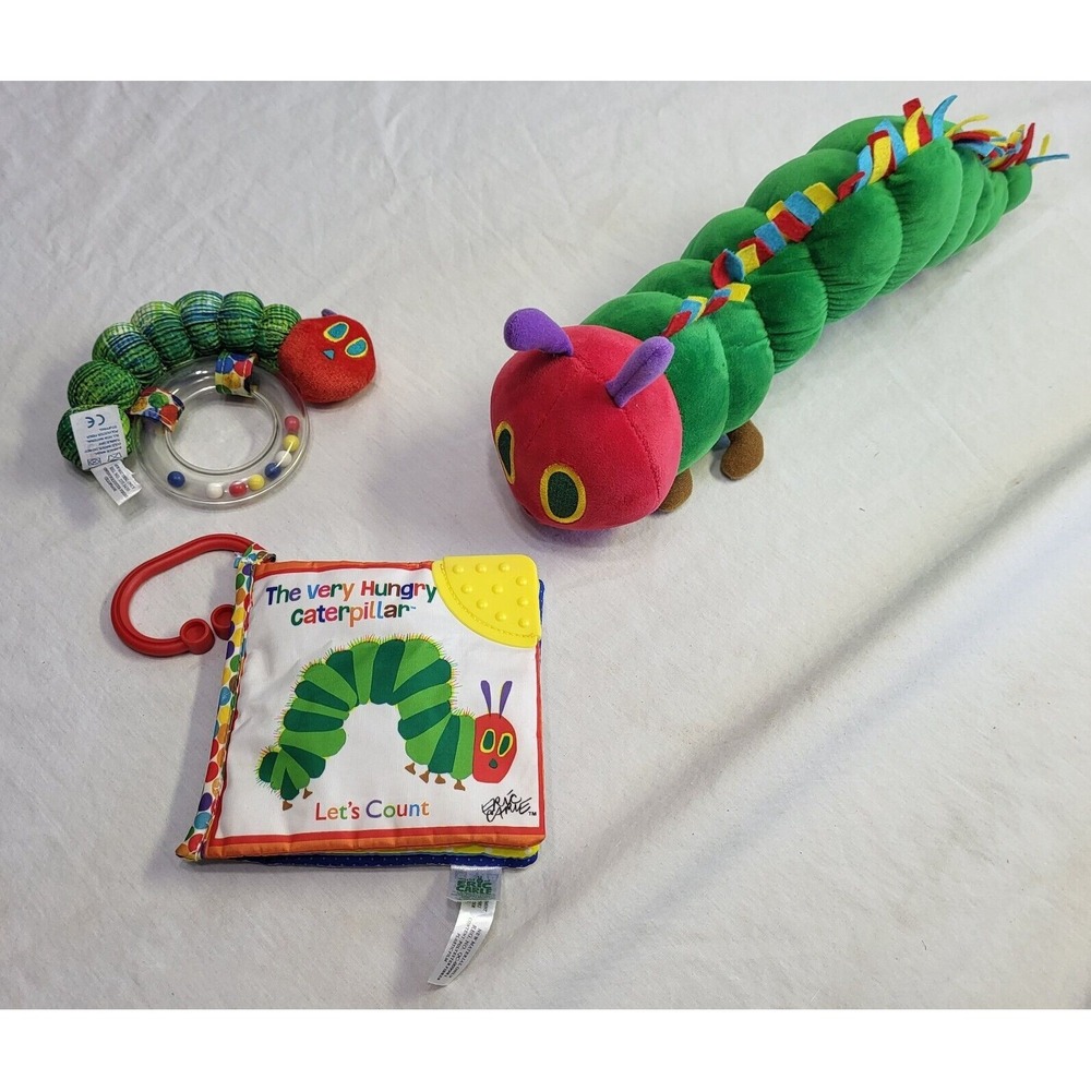 The Very Hungry Caterpillar Eric Carle Crinkle Book Baby Rattle & Plush Lot of 3